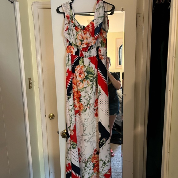 NWOT New York & Company, off the shoulder mixed print maxi dress - Picture 8 of 9